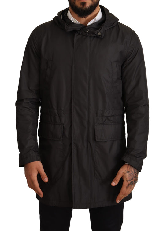 Dolce & Gabbana Black Hooded Trench Coat Jacket