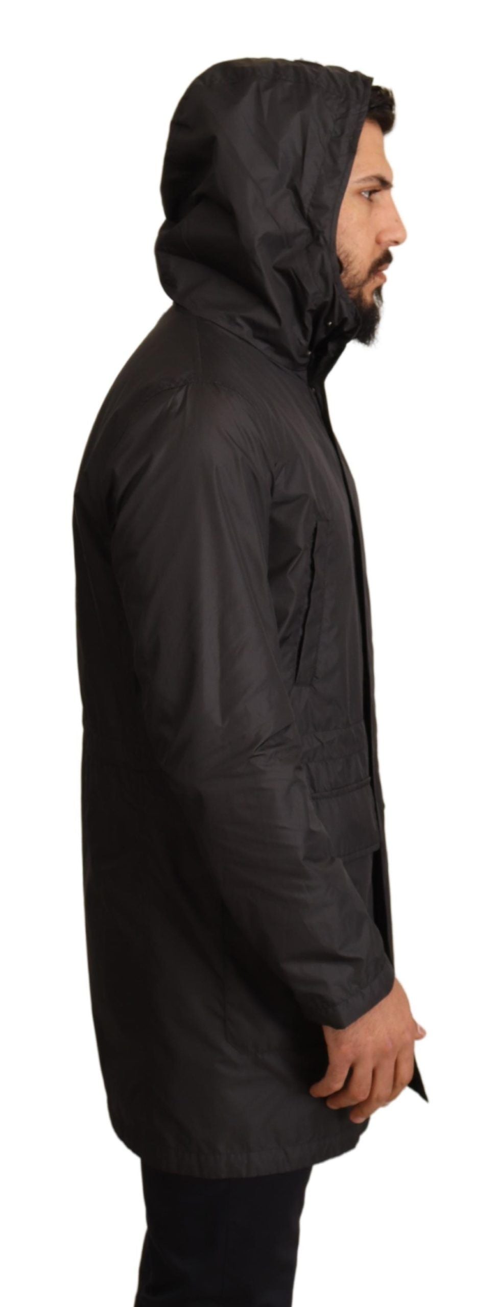 Dolce & Gabbana Black Hooded Trench Coat Jacket