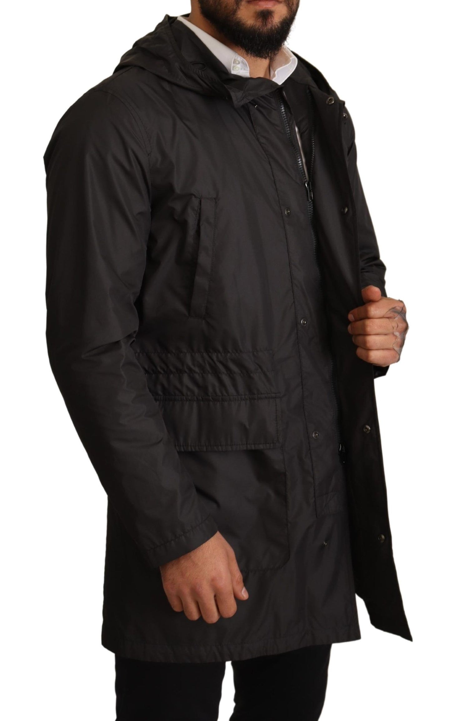 Dolce & Gabbana Black Hooded Trench Coat Jacket