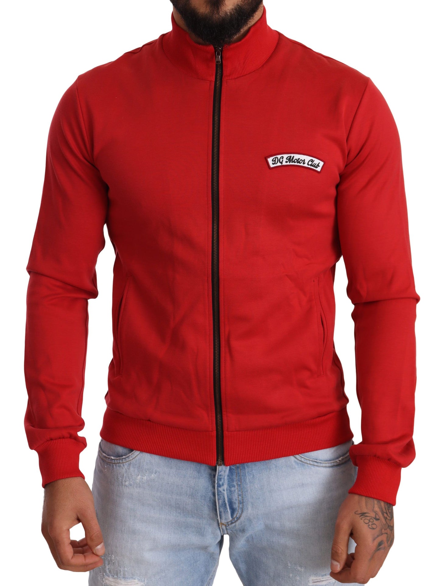 Dolce & Gabbana Red DG Motor Club Zipper Stretch Sweater