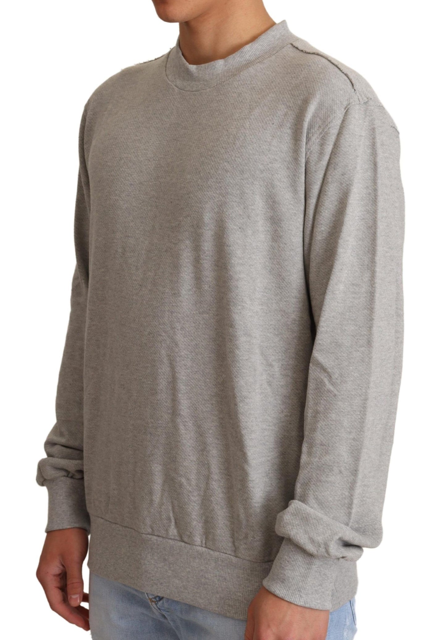 Dolce & Gabbana Gray Cotton Crewneck Pullover Sweater