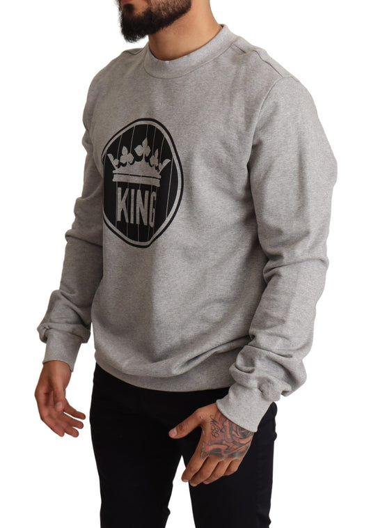 Dolce & Gabbana Gray Crown King Print Cotton Sweater