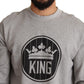 Dolce & Gabbana Gray Crown King Print Cotton Sweater