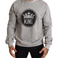 Dolce & Gabbana Gray Crown King Print Cotton Sweater