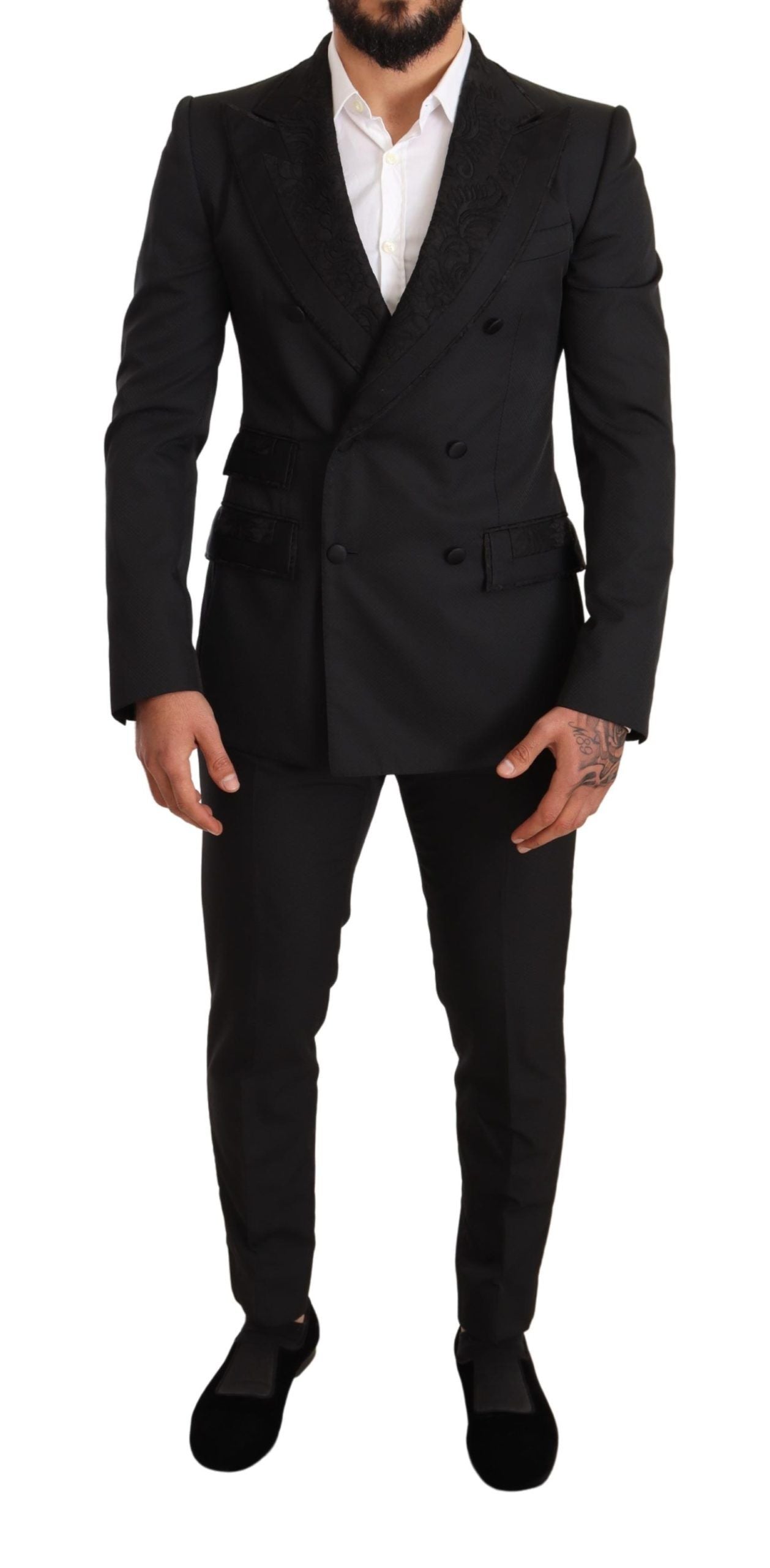 Dolce & Gabbana Black Brocade 2 Piece Set Suit