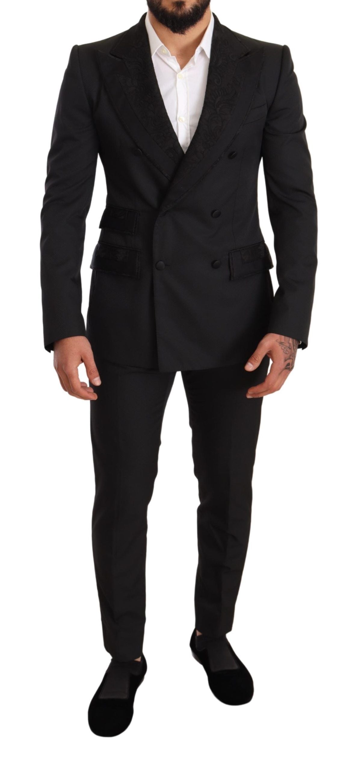 Dolce & Gabbana Black Brocade 2 Piece Set Suit