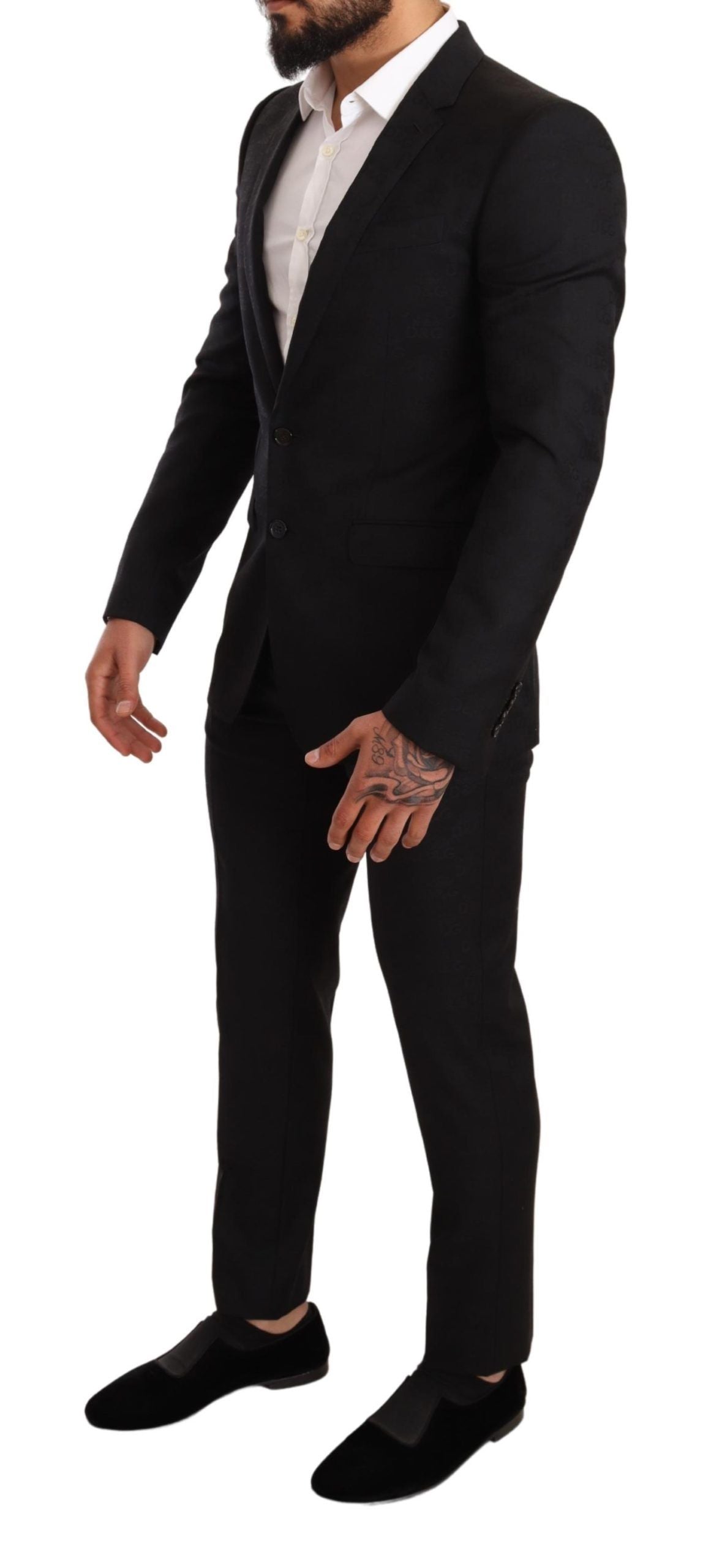 Dolce & Gabbana Black Logo Wool Slim Fit 2 Piece MARTINI Suit