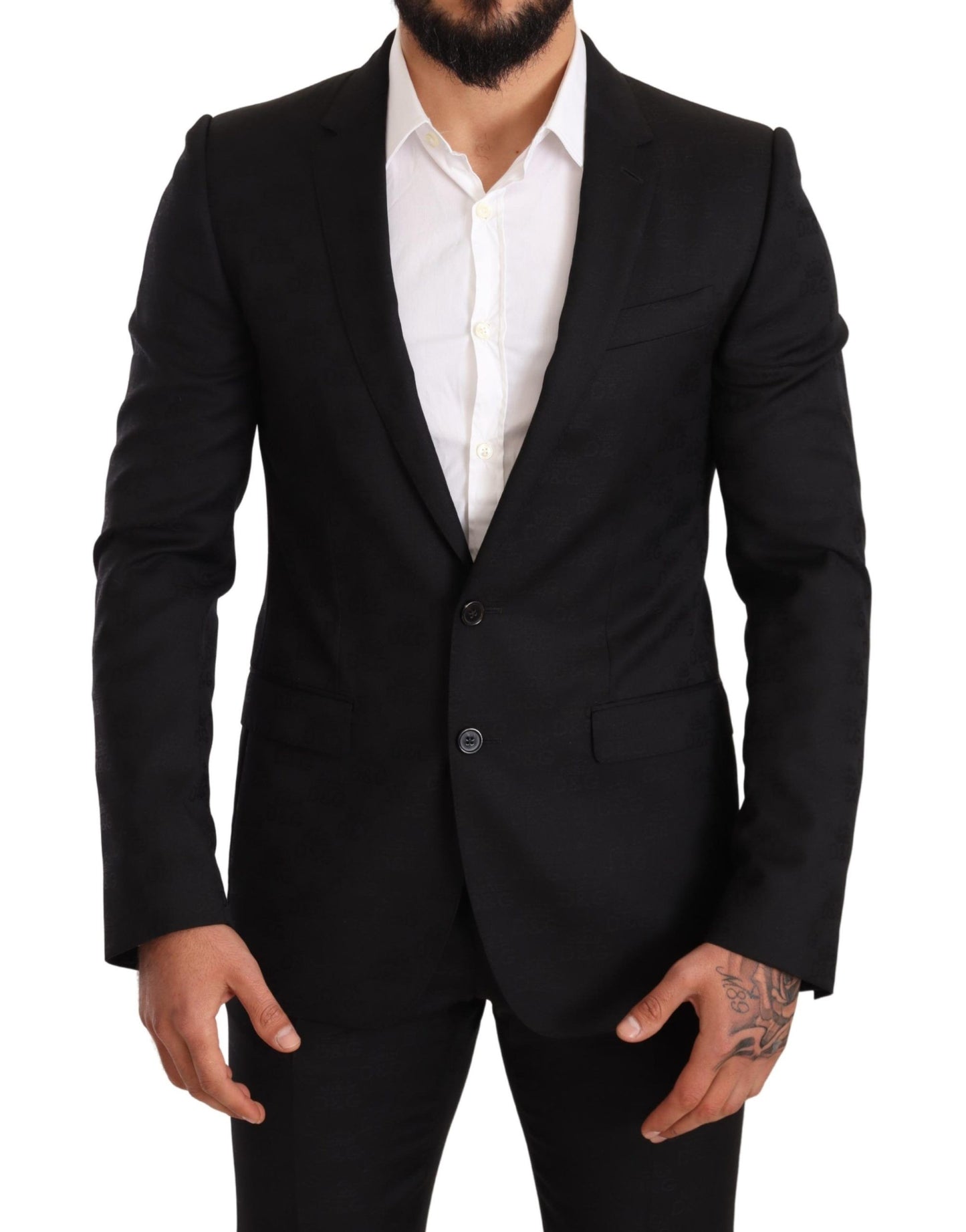 Dolce & Gabbana Black Logo Wool Slim Fit 2 Piece MARTINI Suit