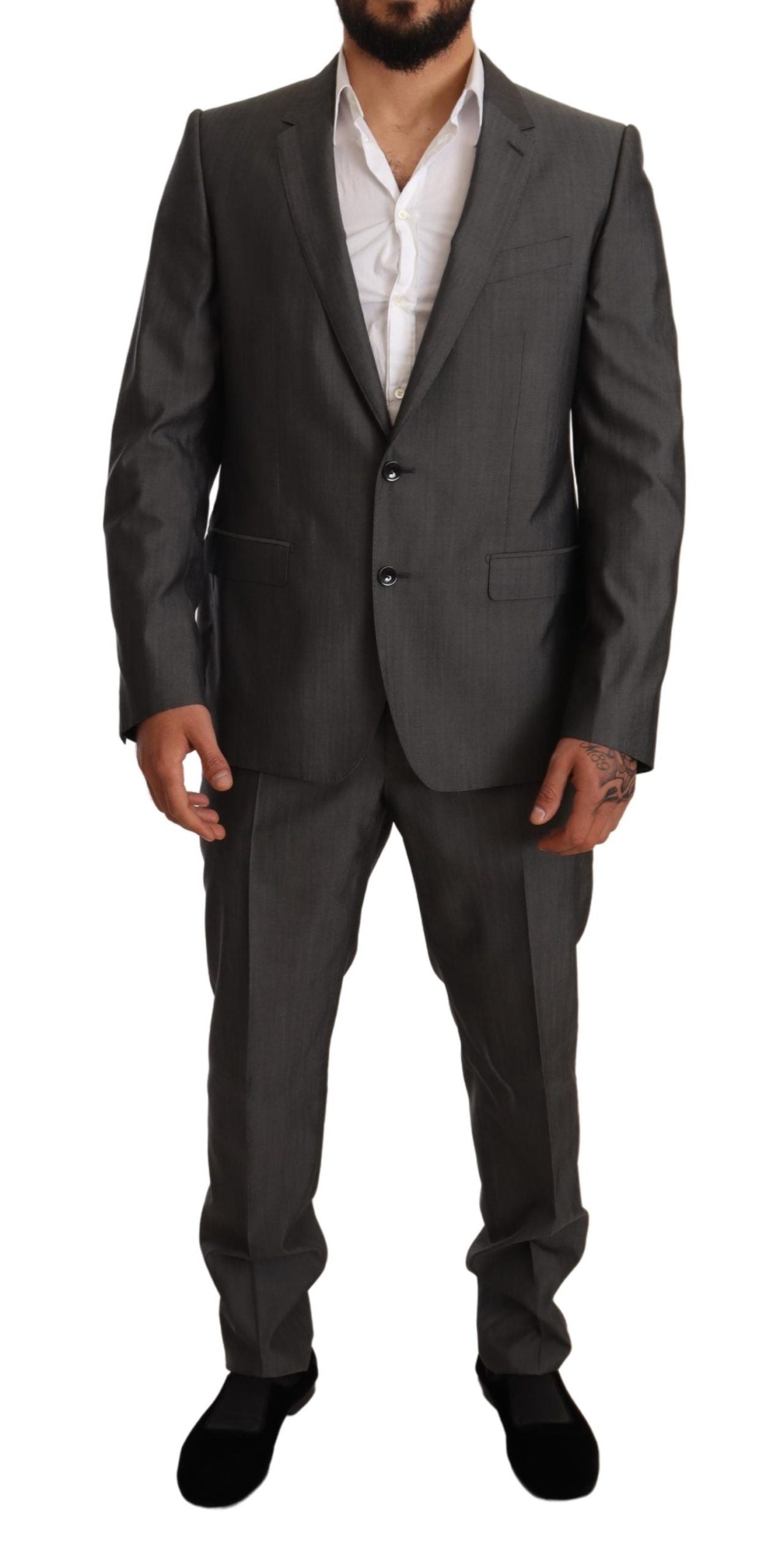 Dolce & Gabbana Gray Metallic MARTINI Slim Fit Set Suit