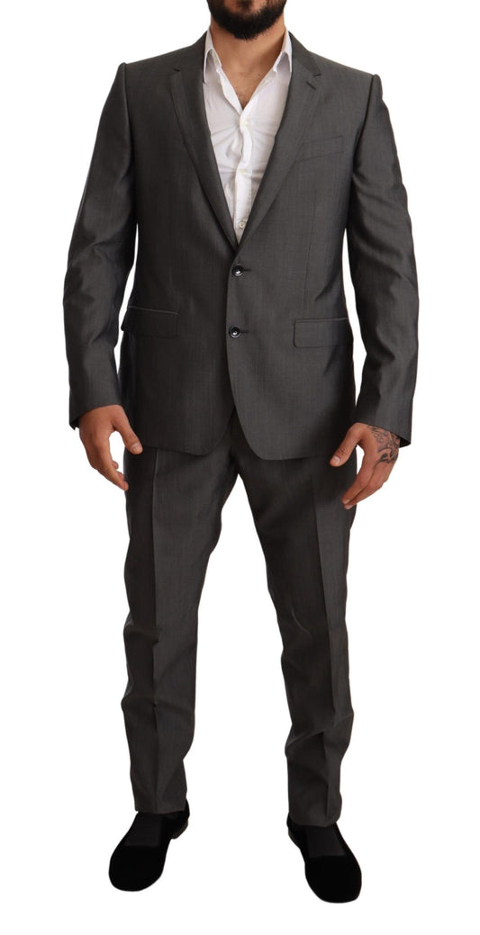 Dolce & Gabbana Gray Metallic MARTINI Slim Fit Set Suit