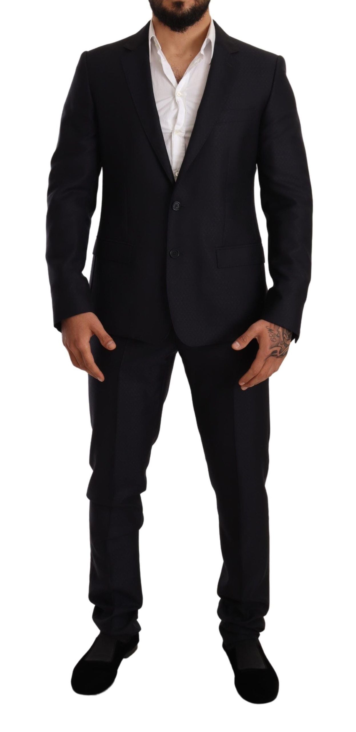 Dolce & Gabbana Blue Pattern MARTINI SLIM FIT 2 Piece Suit