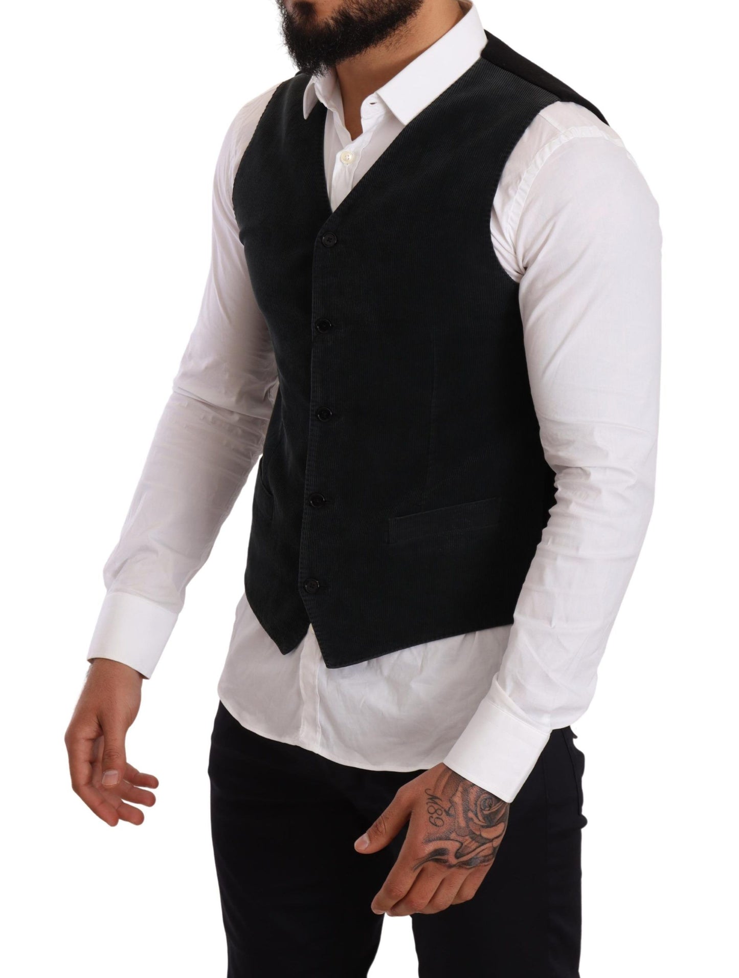 Dolce & Gabbana Black Cotton Single Breasted Waistcoat