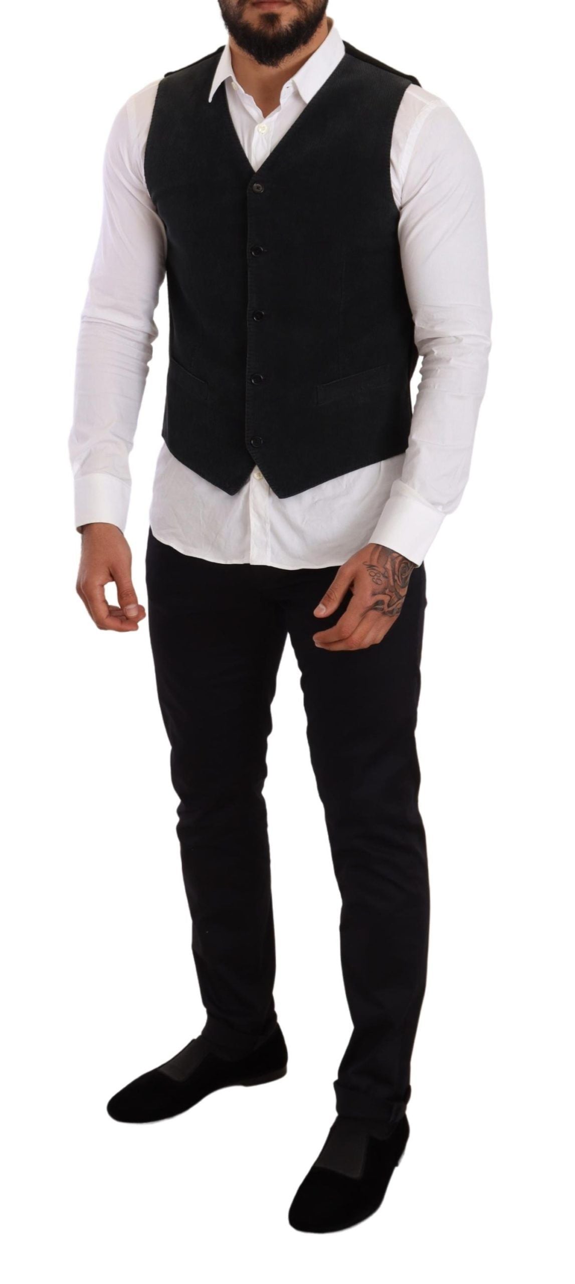 Dolce & Gabbana Black Cotton Single Breasted Waistcoat