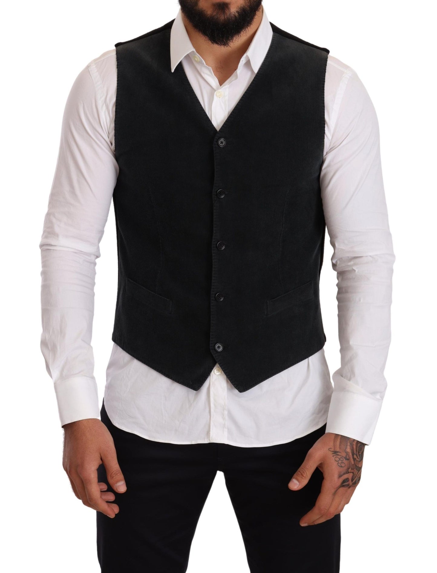 Dolce & Gabbana Black Cotton Single Breasted Waistcoat