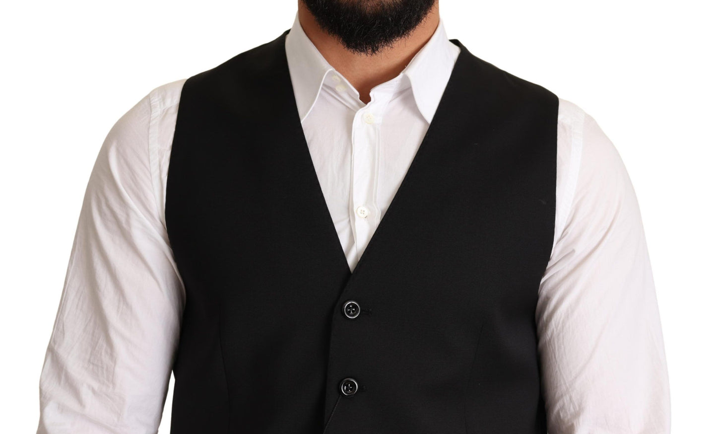 Dolce & Gabbana Black Wool Formal Waistcoat Dress