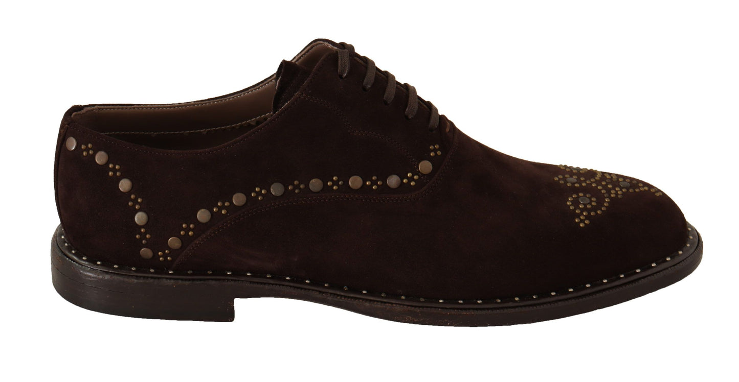 Dolce & Gabbana Brown Suede Marsala Derby Studded Shoes