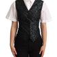 Dolce & Gabbana Black Jacquard Floral Waistcoat Vest Green