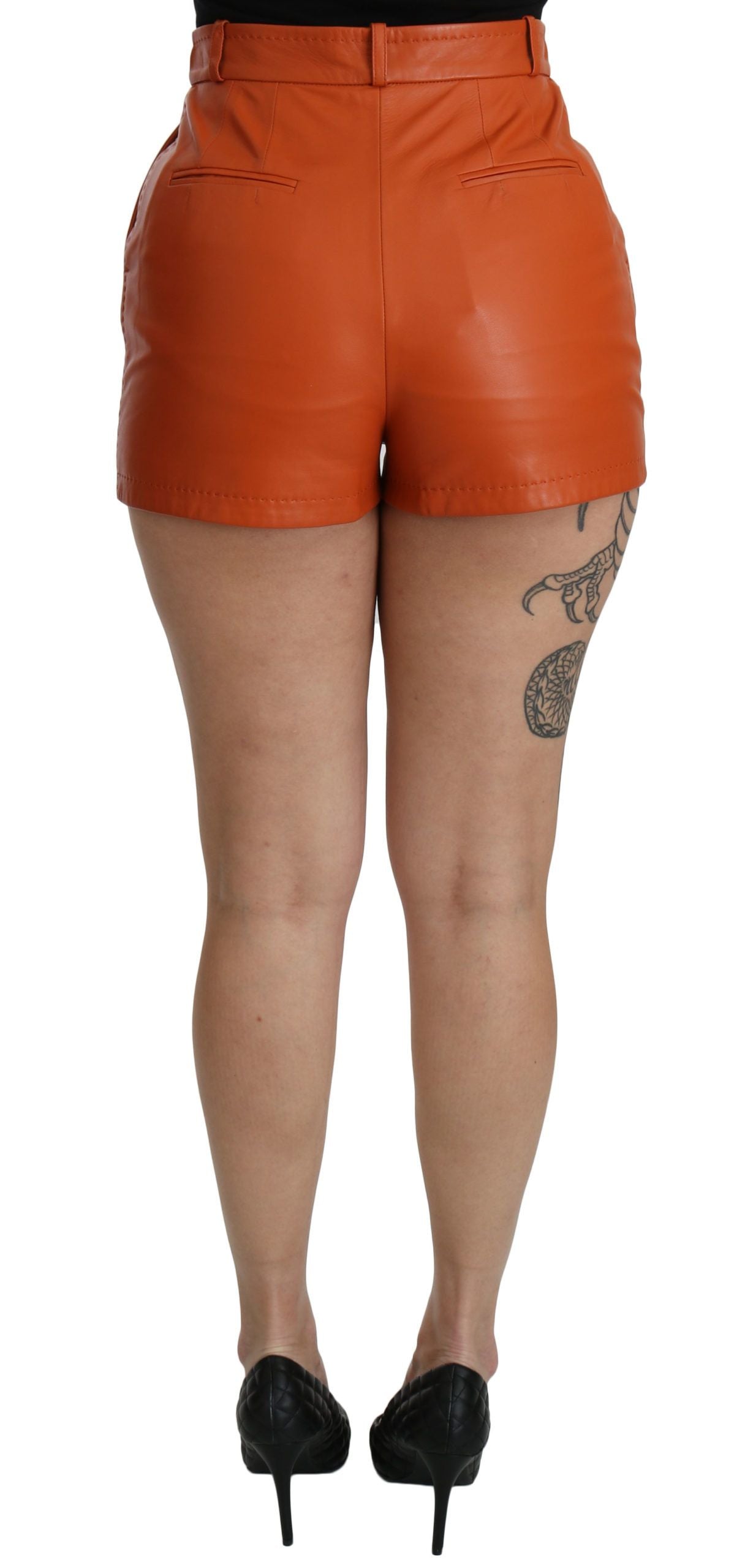 Dolce & Gabbana Orange Leather High Waist Shorts