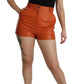 Dolce & Gabbana Orange Leather High Waist Shorts