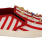 Dolce & Gabbana Red White Anchor Studded Loafers Shoes