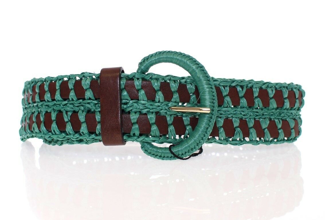 Dolce & Gabbana Green Raffia Woven Waist Leather Wide Belt