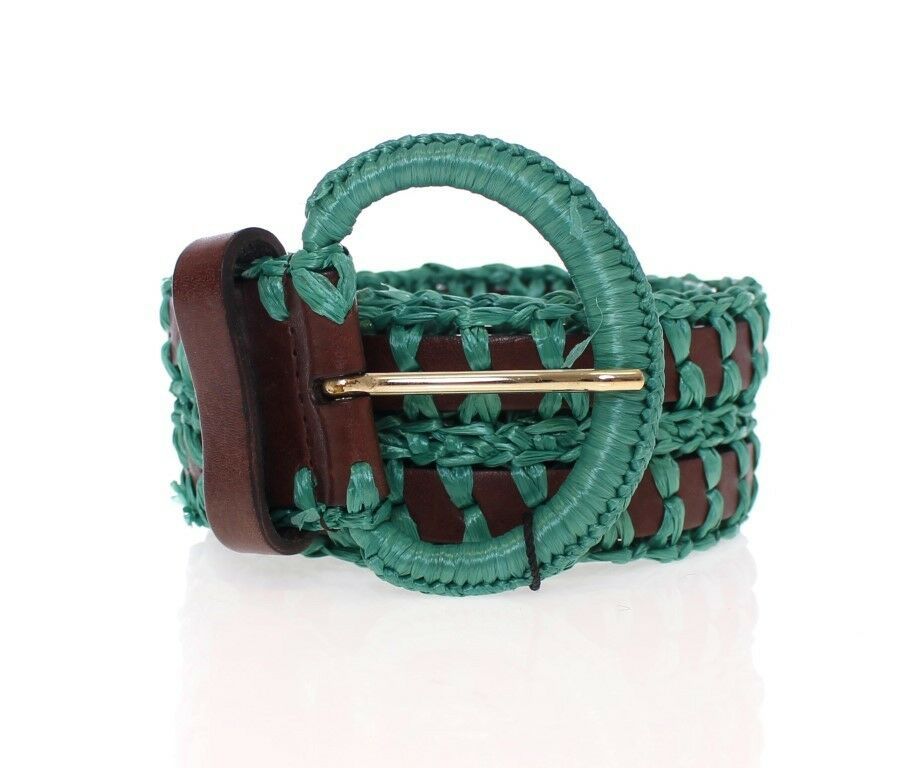 Dolce & Gabbana Green Raffia Woven Waist Leather Wide Belt