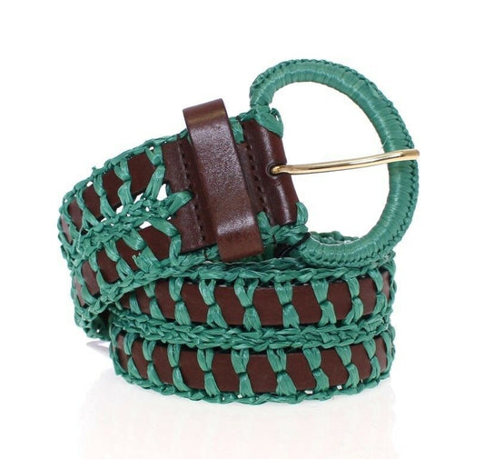 Dolce & Gabbana Green Raffia Woven Waist Leather Wide Belt