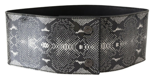 Ermanno Scervino Black Wide Leather Snakeskin Design Waist Belt