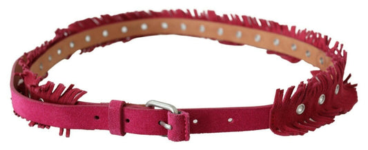 Ermanno Scervino Maroon Leather Fringes Silver Buckle Waist Belt