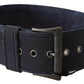 Ermanno Scervino Black Navy Blue Wide Square Rustic Buckle Belt