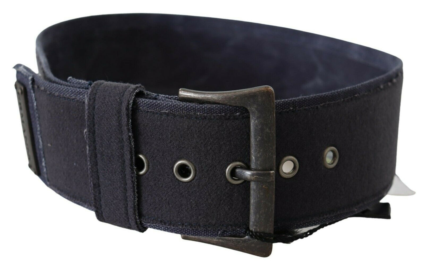 Ermanno Scervino Black Navy Blue Wide Square Rustic Buckle Belt