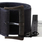 Ermanno Scervino Black Navy Blue Wide Square Rustic Buckle Belt