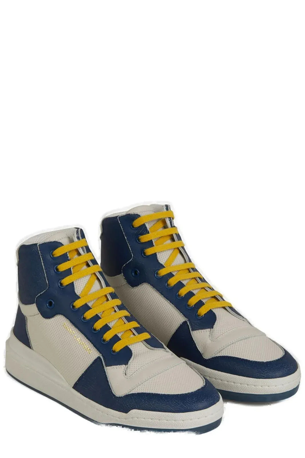 Saint Laurent Blue Calf Leather Mid Top Sneakers