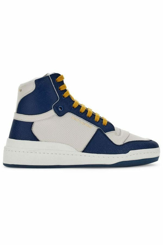 Saint Laurent Blue Calf Leather Mid Top Sneakers