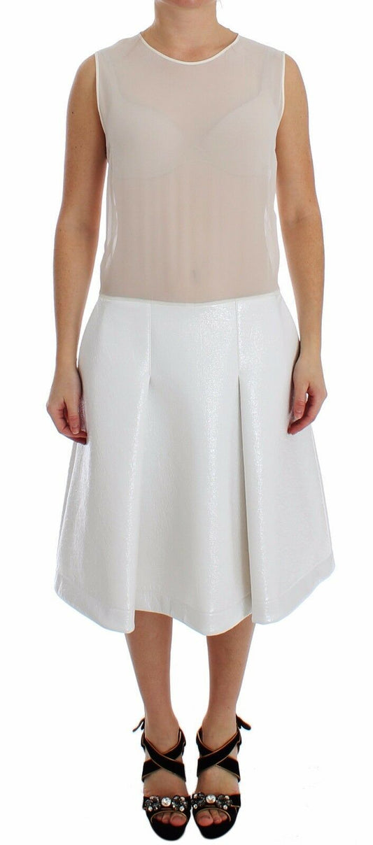 Koonhor White Pleated Bottom Tank Sheath Transparent Dress