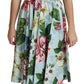 Dolce & Gabbana Green Floral Short Sleeves V-neck Dress