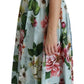 Dolce & Gabbana Green Floral Short Sleeves V-neck Dress