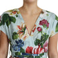 Dolce & Gabbana Green Floral Short Sleeves V-neck Dress