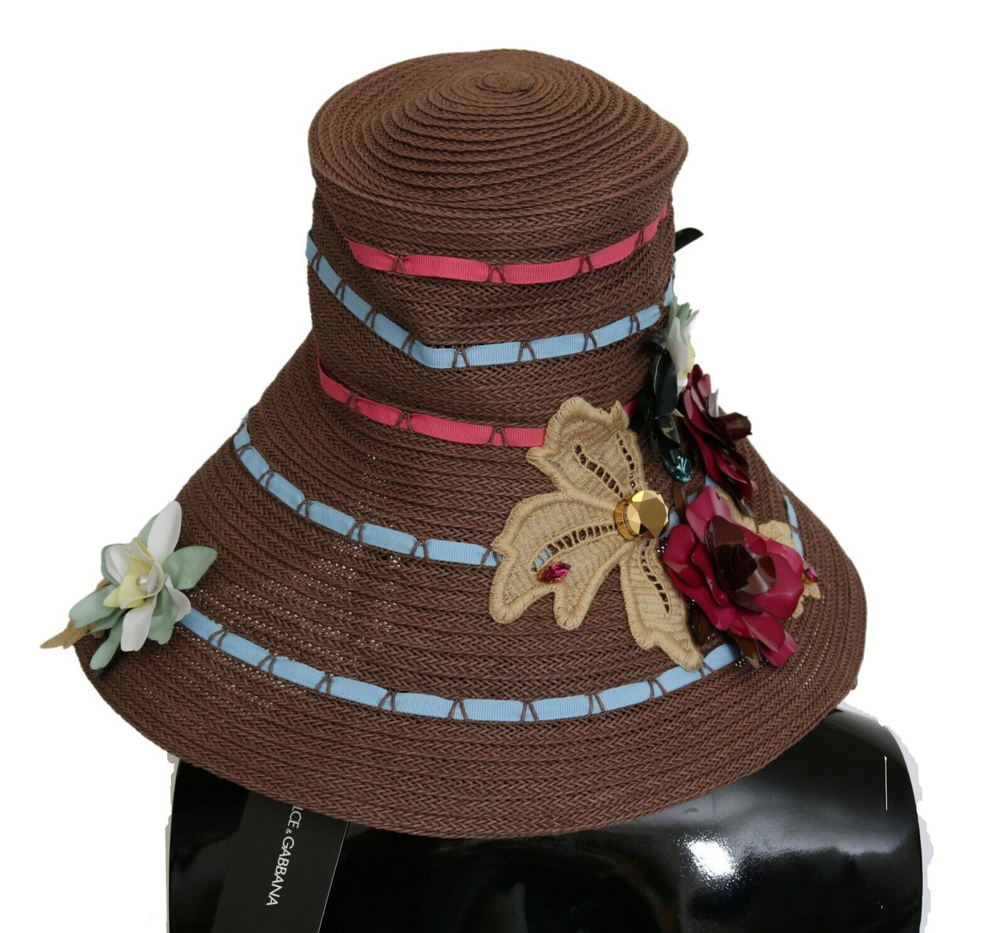 Dolce & Gabbana Brown Knitted Straw Floral Hat