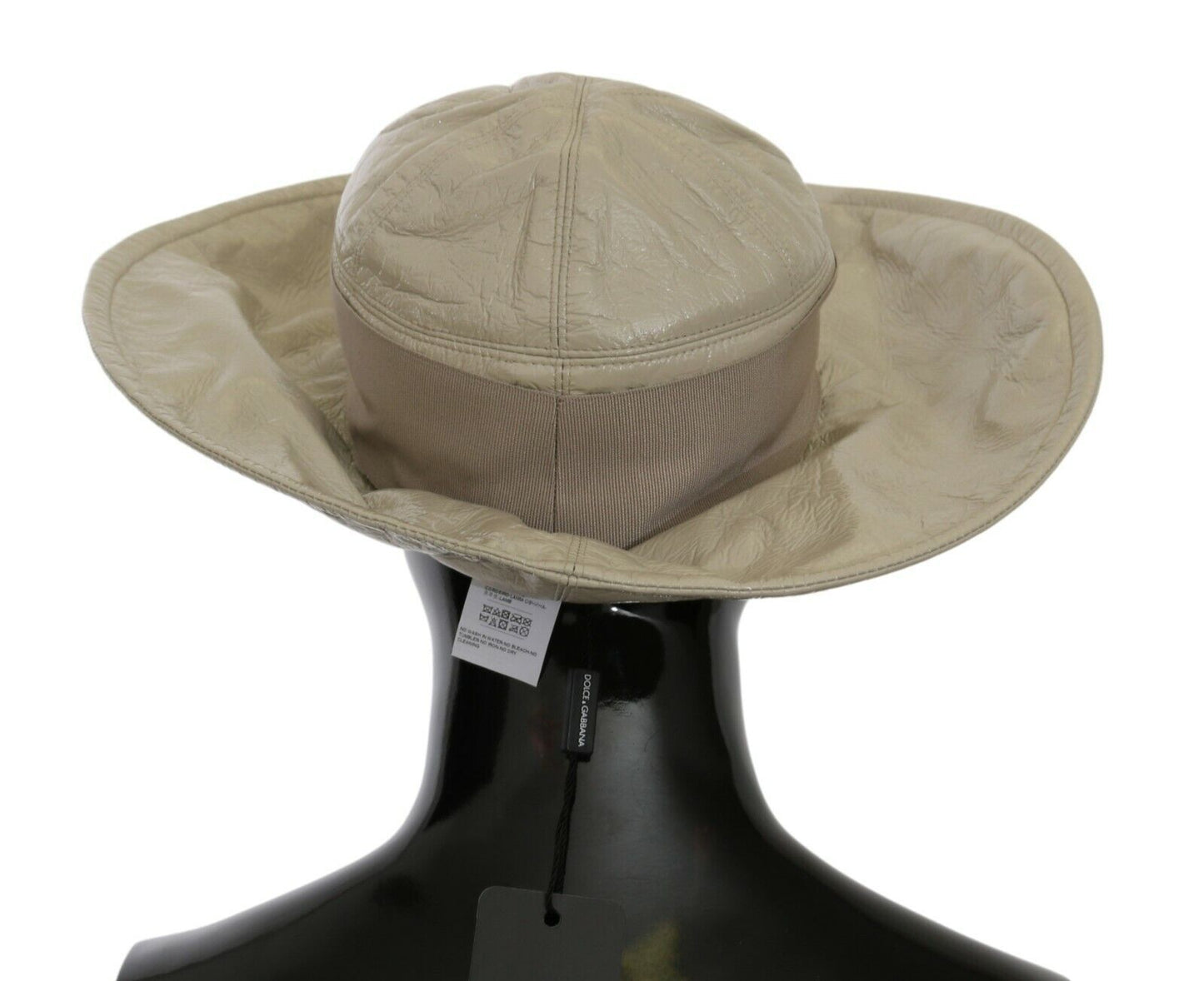 Dolce & Gabbana Beige 100% Lamb Leather Wide Brim Panama Hat