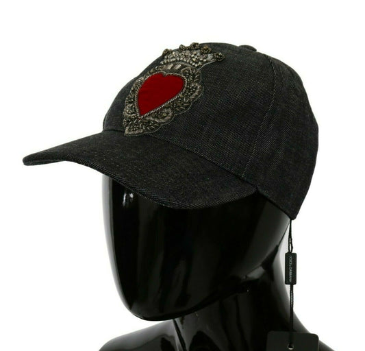 Dolce & Gabbana Blue Denim Embroidered Heart Design Cap