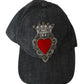 Dolce & Gabbana Blue Denim Embroidered Heart Design Cap