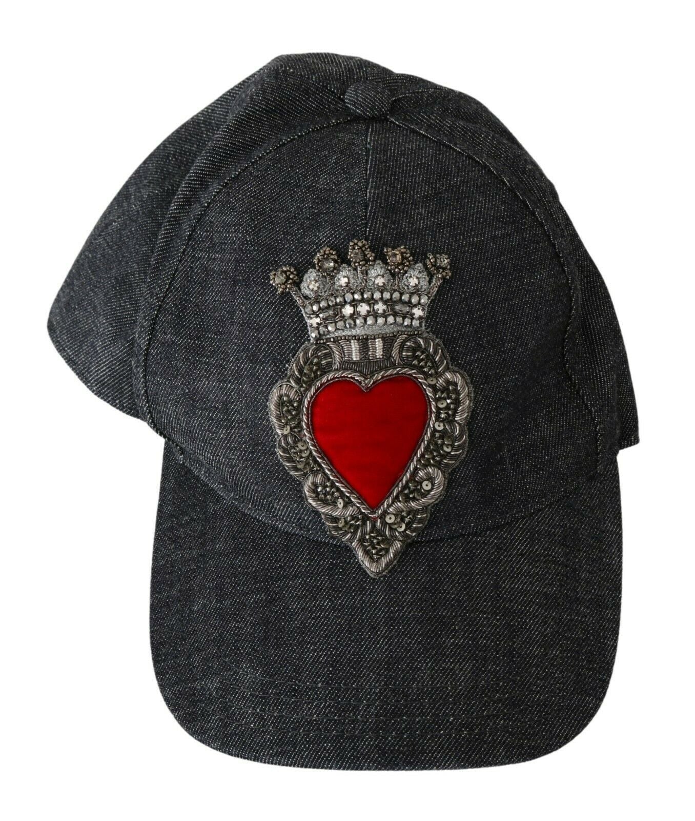 Dolce & Gabbana Blue Denim Embroidered Heart Design Cap