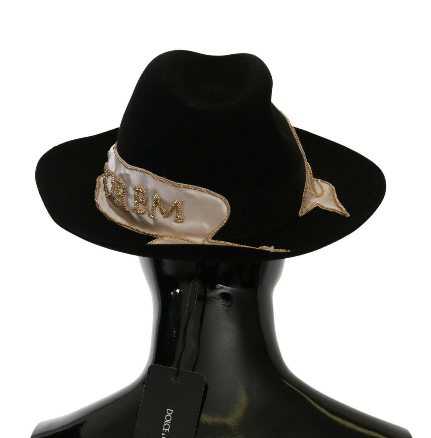 Dolce & Gabbana Black Lapin Amor Gignit Wide Brim Panama Hat