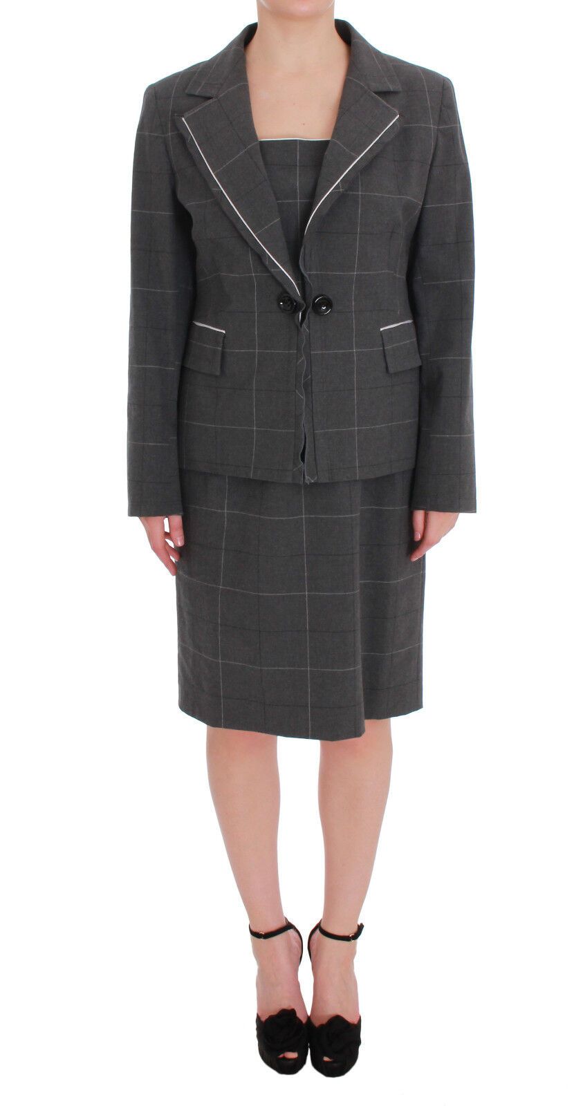 BENCIVENGA Gray Checkered Sleeveless Dress Blazer Suit Set