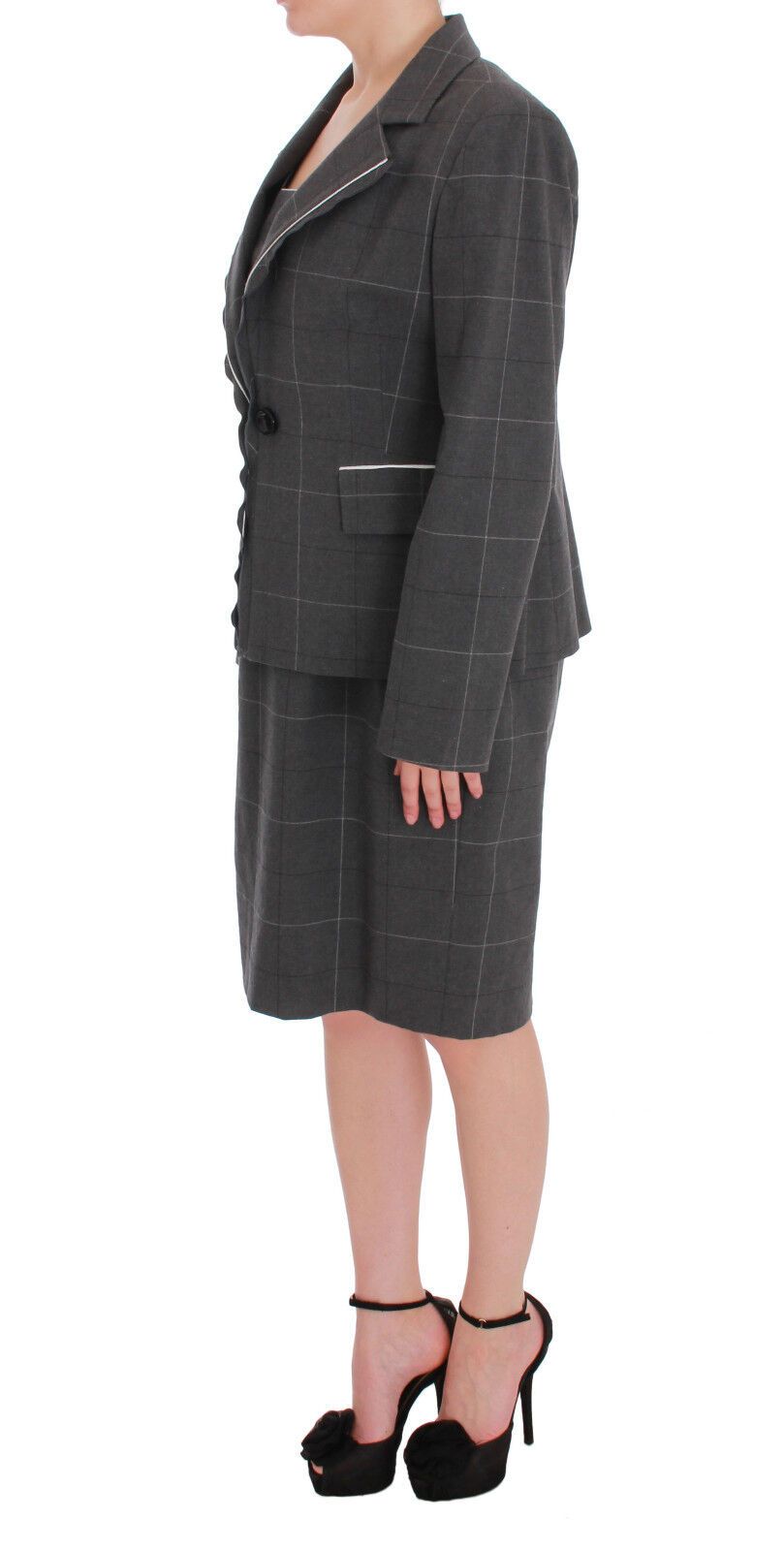 BENCIVENGA Gray Checkered Sleeveless Dress Blazer Suit Set