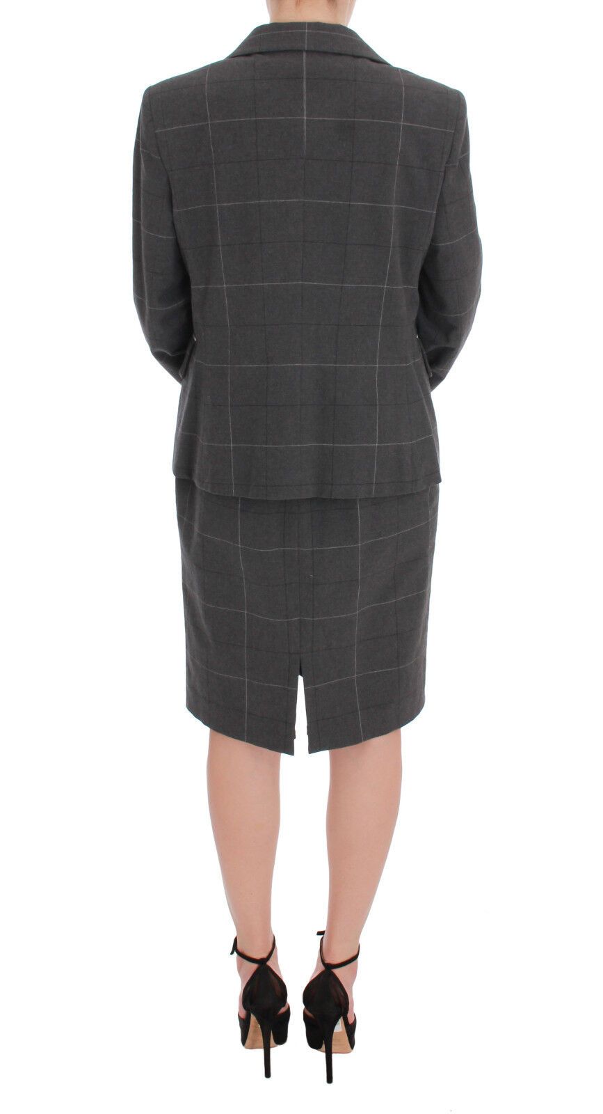 BENCIVENGA Gray Checkered Sleeveless Dress Blazer Suit Set