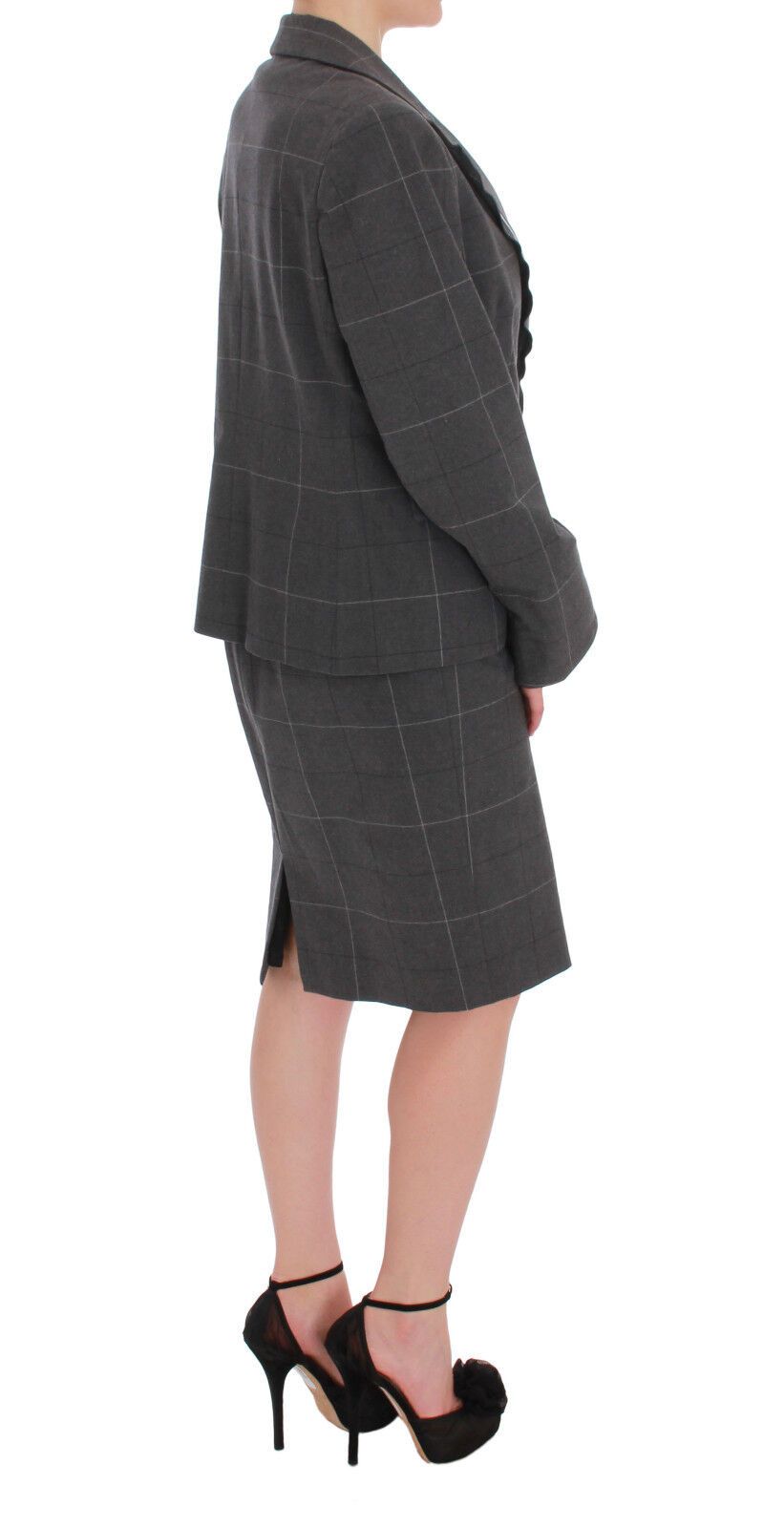 BENCIVENGA Gray Checkered Sleeveless Dress Blazer Suit Set