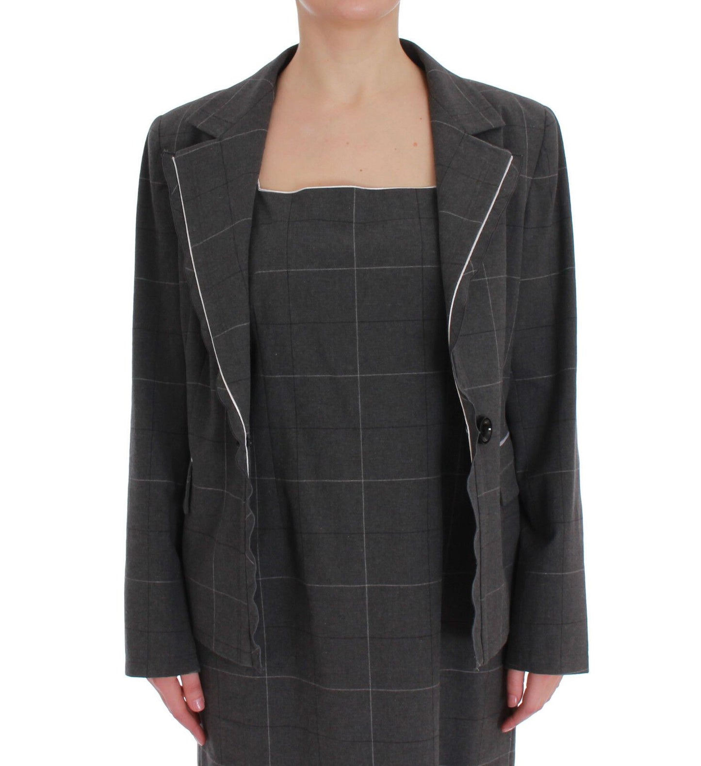 BENCIVENGA Gray Checkered Sleeveless Dress Blazer Suit Set