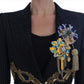 Dolce & Gabbana Black Striped Crystal Cropped Blazer Jacket